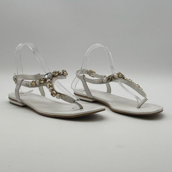 ISOLA Sandal Women’s Size 10 White Leather Rhinestone Thong Slingback Flat - Picture 3 of 14